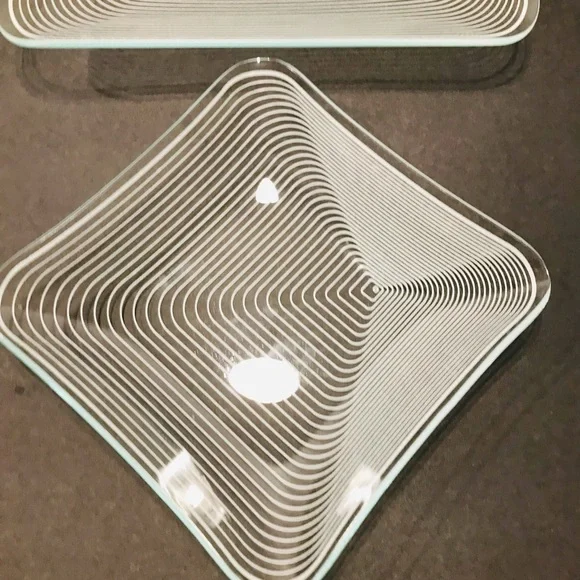 Vtg Lausitzer Glas Kristall Op Art Pair of Crystal Trays 5”-5 and 7.5”-7.5” - Picture 6 of 6
